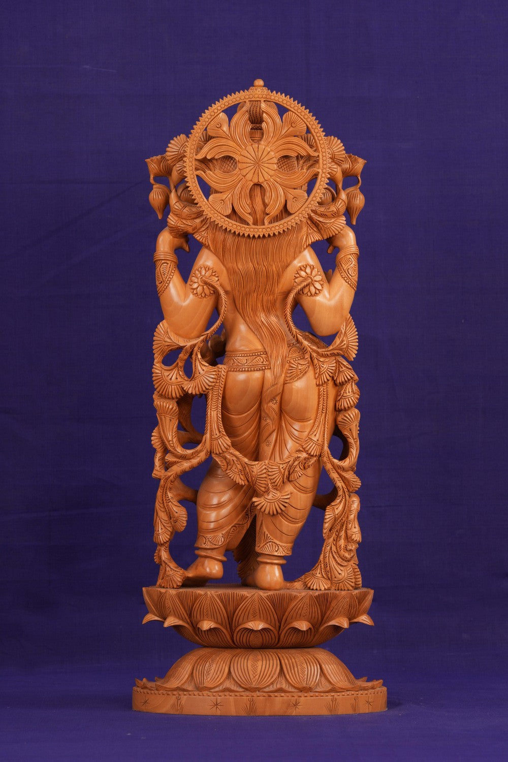 Image of Cedar Wood Carving Goddess Lakshmi Statue
